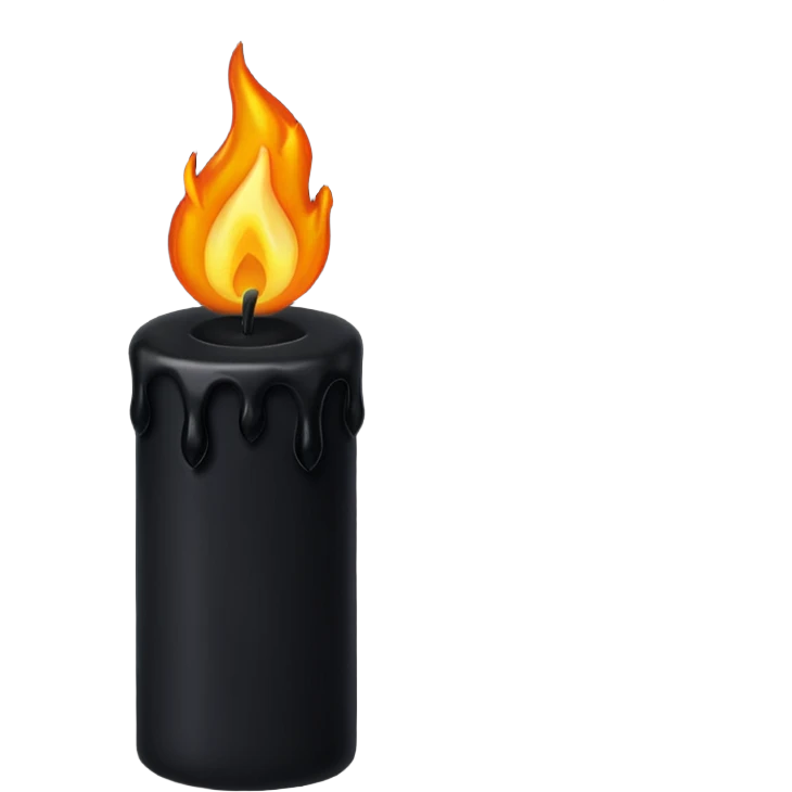 Black wax candle with eerie flame, minimalist gothic iOS emoji emoji