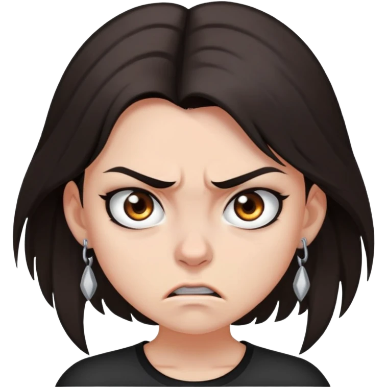 angry girl, dark brown shoulder-length hair, grey eyes, nose and ear piercings emoji