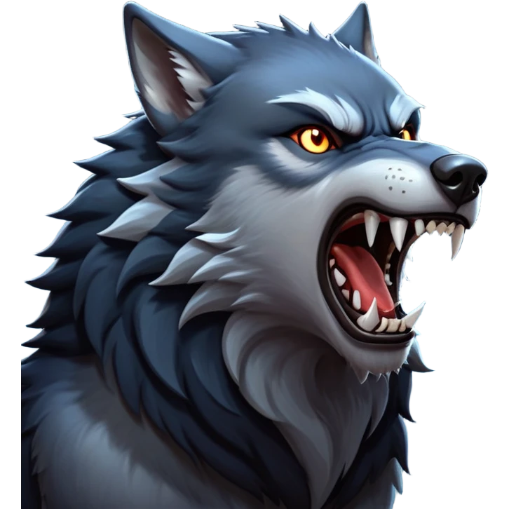 cinematic-noble-fierce-werewolf-howling-portrait-emoji, poised-and-imposing, with a fierce wolfish face tilted upwards in a haunting howl, glowing eyes full of primal ferocity, sharp, and a rugged snout, fur rippling in shades of midnight black and silver, muscles tensed as the powerful howl echoes beneath the moonlit sky; rendered with realism, capturing the raw, untamed power of the beast in its wild, primal state emoji