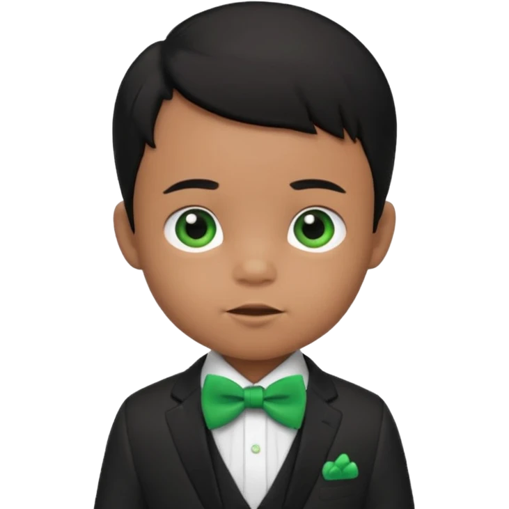 baby boy black hair in suit, with green bow emoji