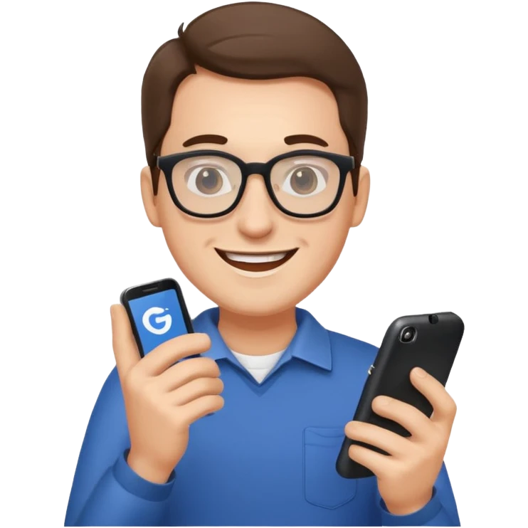 happy man leaving review on google on his phone emoji