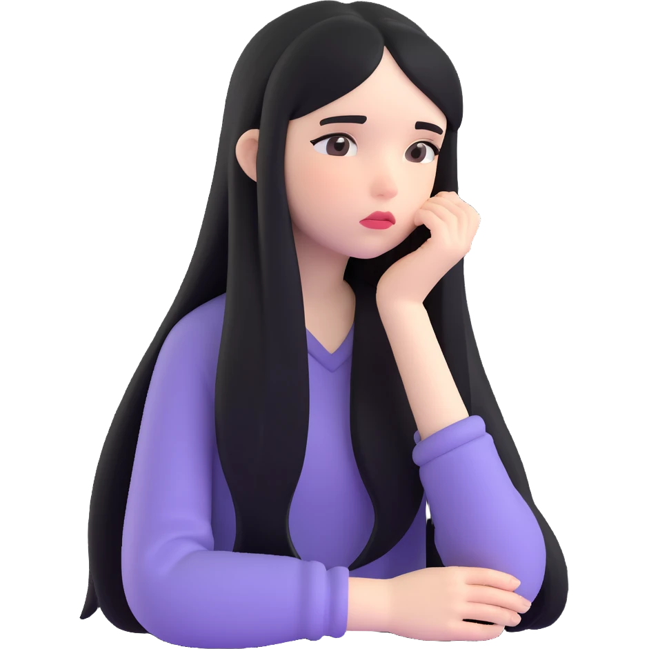 Pale girl with long black hair sad emoji