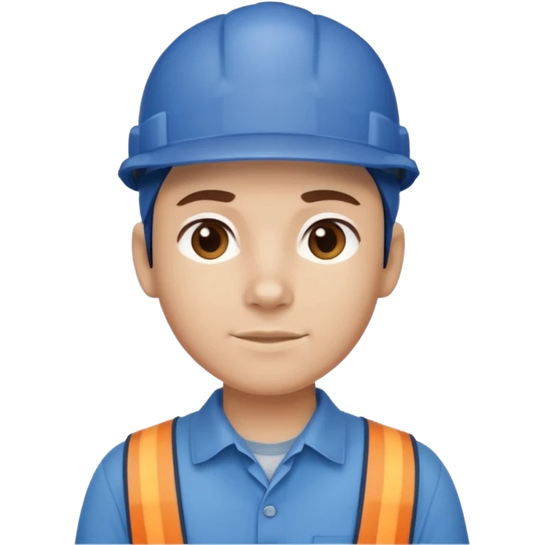 This is a cartoon-style avatar of a worker wearing a blue cap and a matching blue shirt, with a neutral expression. emoji