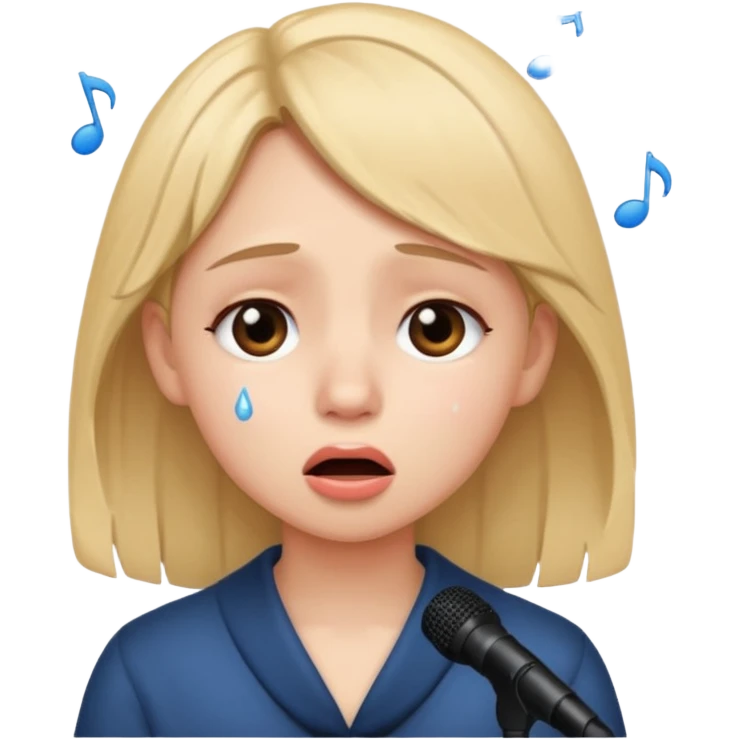 Girl looking sad while singing emoji