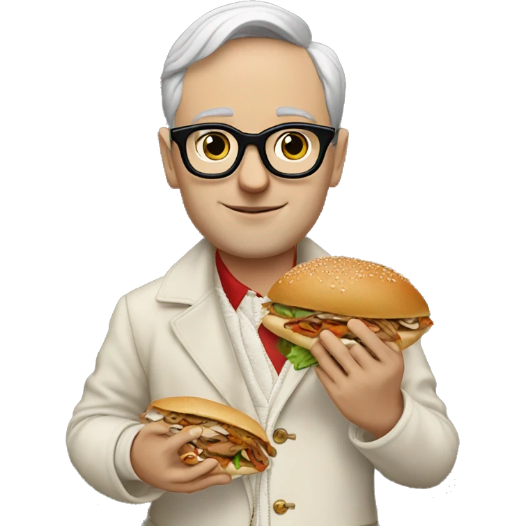White Man with eyeglasses in gucci outfit eating doner emoji