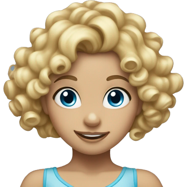 Blonde curly hair girl with blue eyes dancing with a Mickey ears emoji