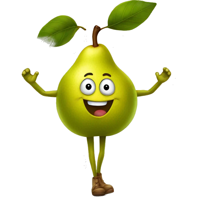 old pear with legs and arms smiling emoji