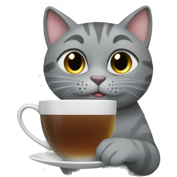 grey cat drinking tea emoji