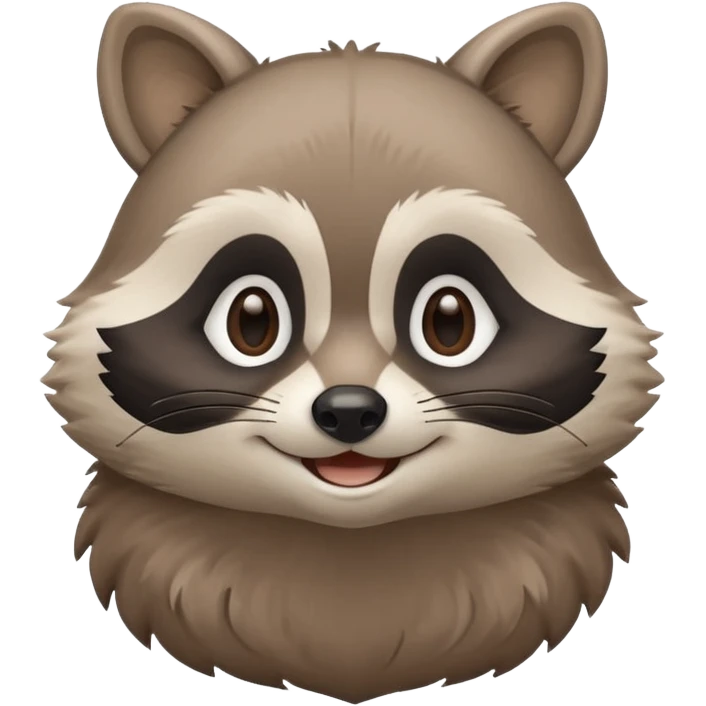 calm raccoon mascot smiling gently, soft eye expression, rounded shapes, subtle joy, muted colors, minimal detail, educational brand style emoji