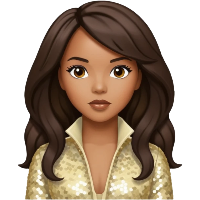 LeToya Luckett from Destiny's Child with long dark brown hair, cream sequin outfit emoji