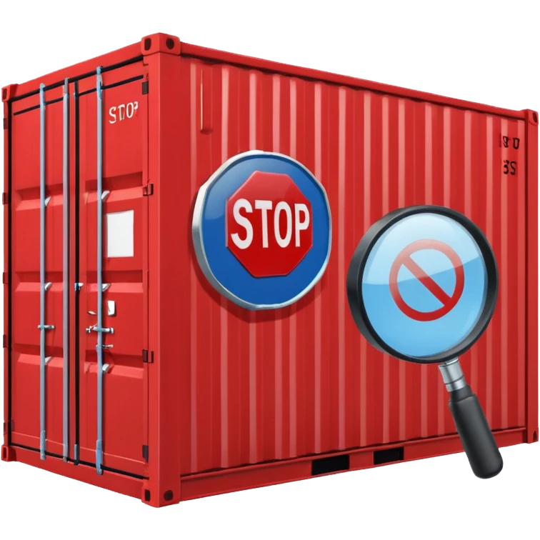 stop sign and a shipping container with a magnifying glass, representing customs inspection emoji