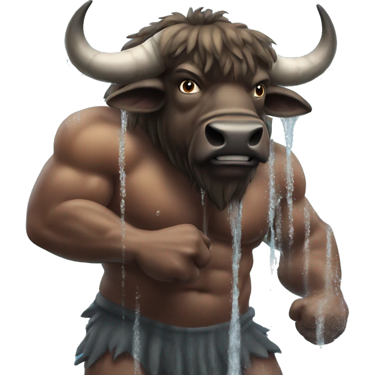 muscular buffalo takes cold shower emoji