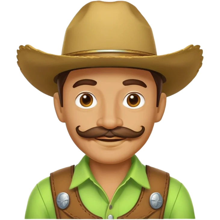 Smiling cowboy character with a lime green hat and mustache emoji