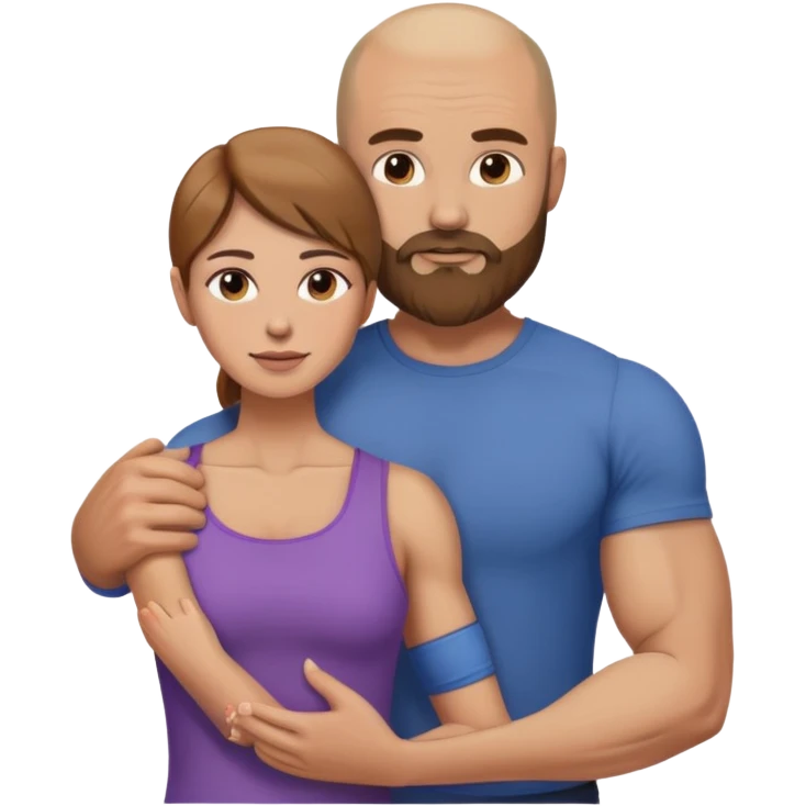 Beautiful light brown hair touching her muscular bald beard husband emoji