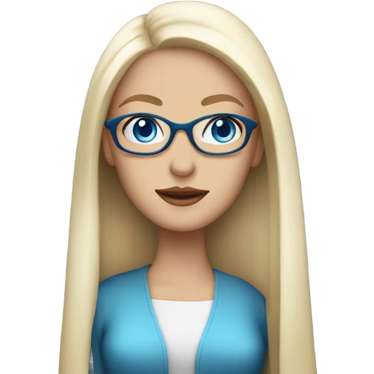 Elegant lady with long straight white blonde hair, blue eyes and glasses  emoji