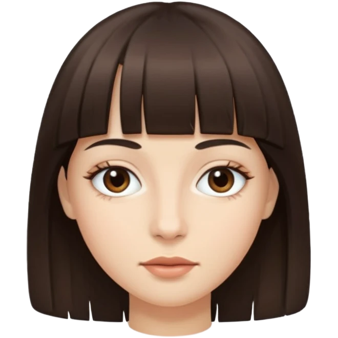 Tenho uma franja vegana, sombrancelha reta fina, um rosto oval e meu cabelo é grande e castanho escuro. Faça nesse estilo 🧟‍♀️  emoji