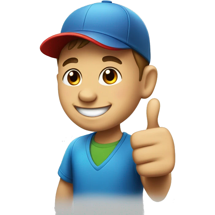 A Happy boy showing thumbs up having text in his cap as LENOVO emoji