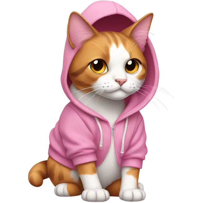 A calico cat wearing pink hoodie emoji
