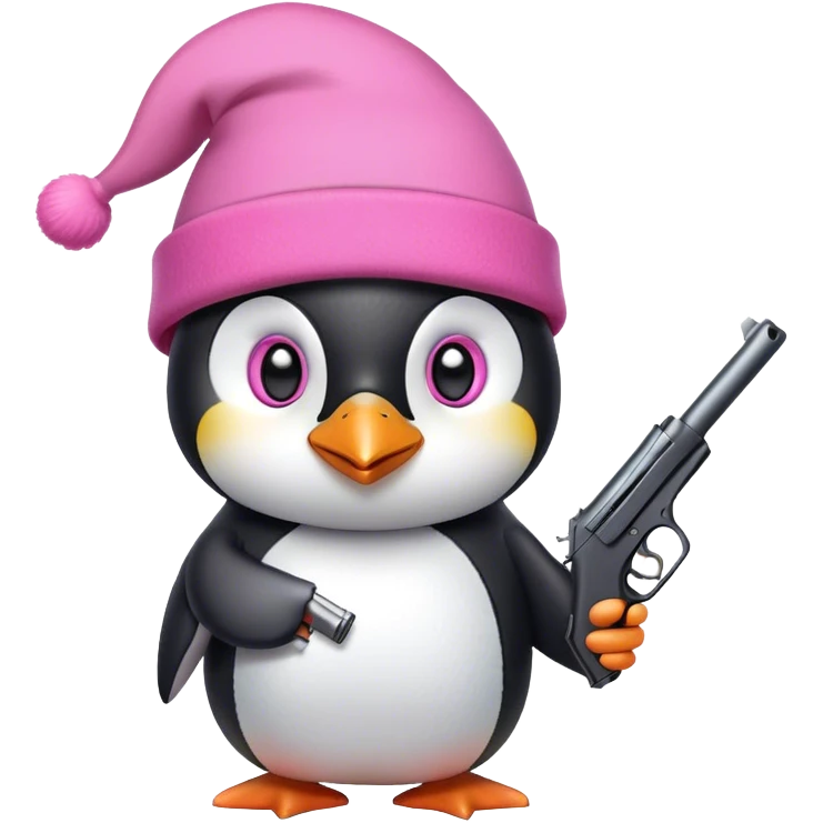 Penguin with gun pink hat emoji