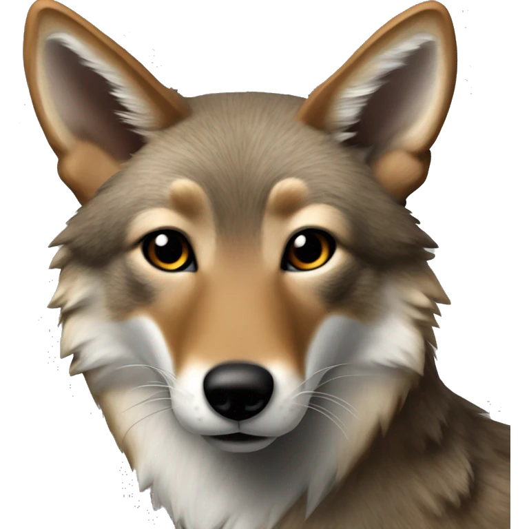 Coyote with brindle coloring, brown and black fur, without any white emoji