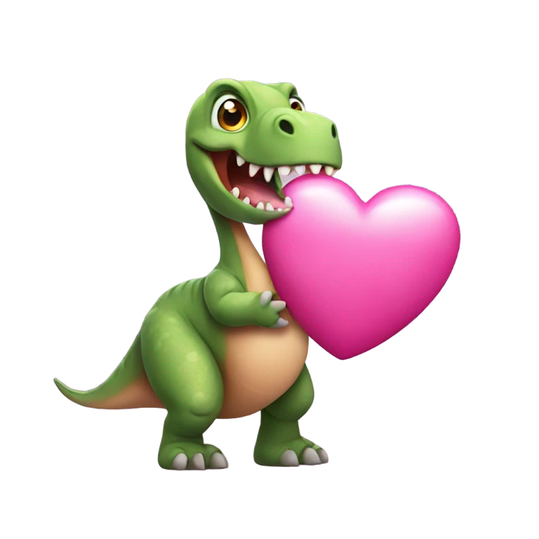 Dinosaur holding a pink heart emoji