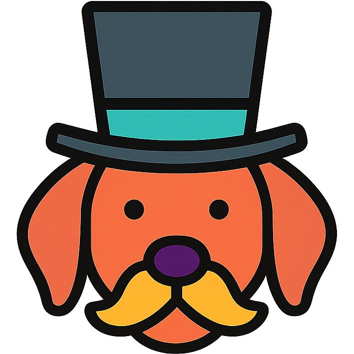 a stylish dog in a top hat, modern icon style, lineal color icon with black outlines emoji