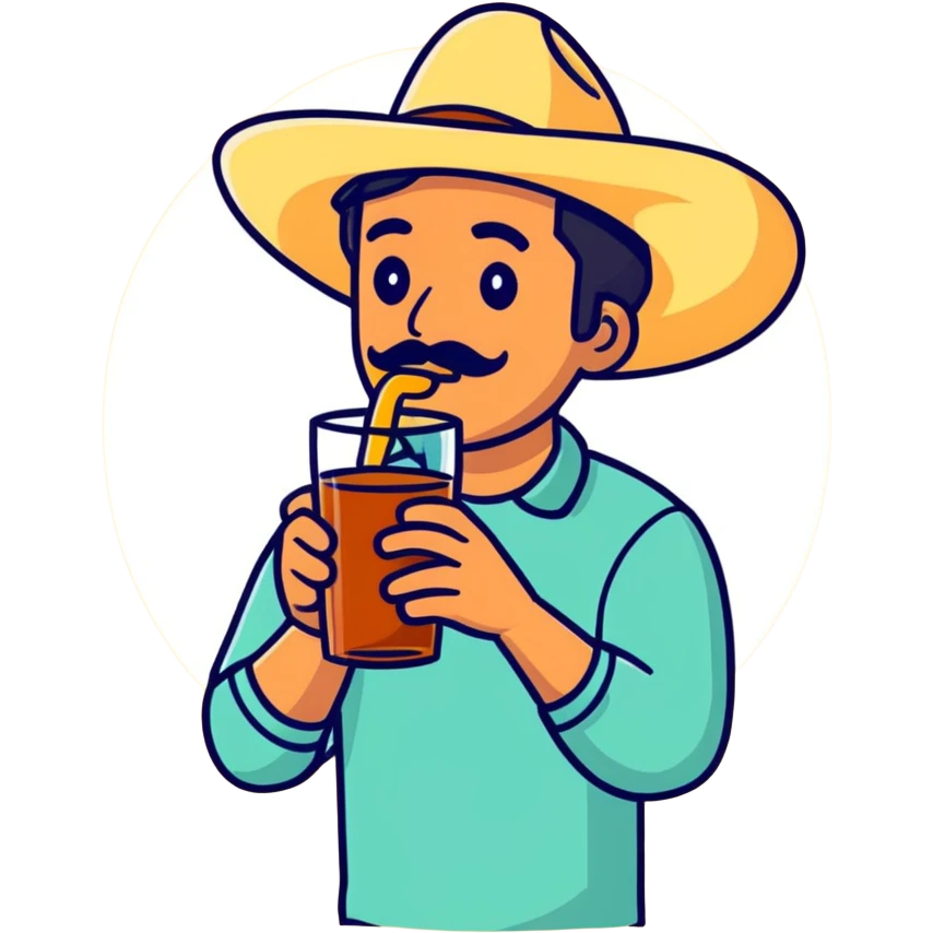 Mexican guy drinking with hat emoji