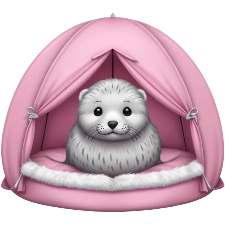 Gray Seal in a light pink tent  emoji