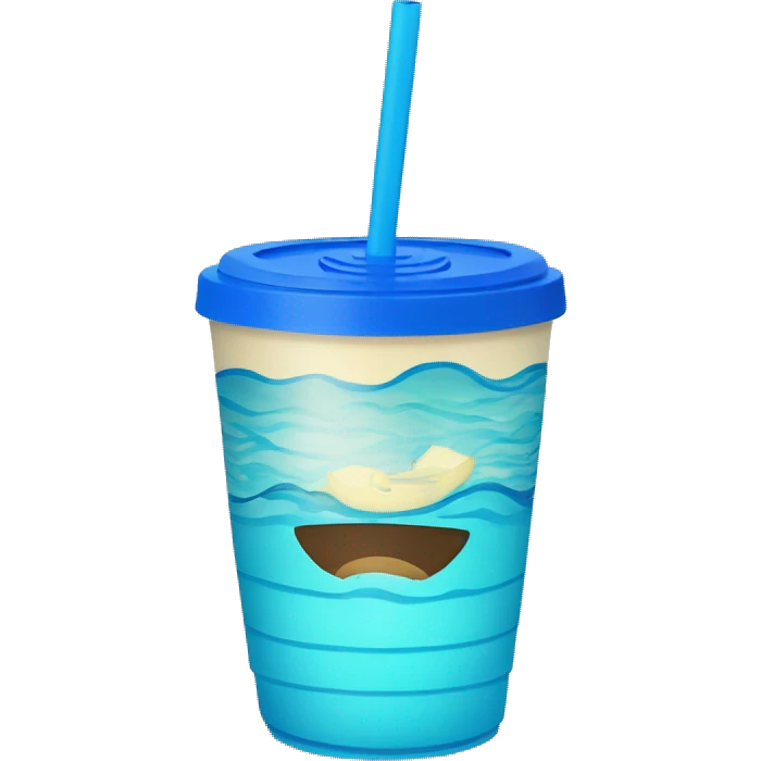 blue water cup with short blue straw and blue lid with "roro" written on it emoji