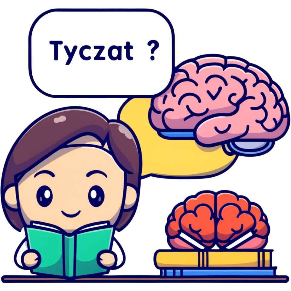 cartoon female psychologist holding a plush brain and a tea mug, looking thoughtful, with a speech bubble and books nearby, modern and expressive emoji