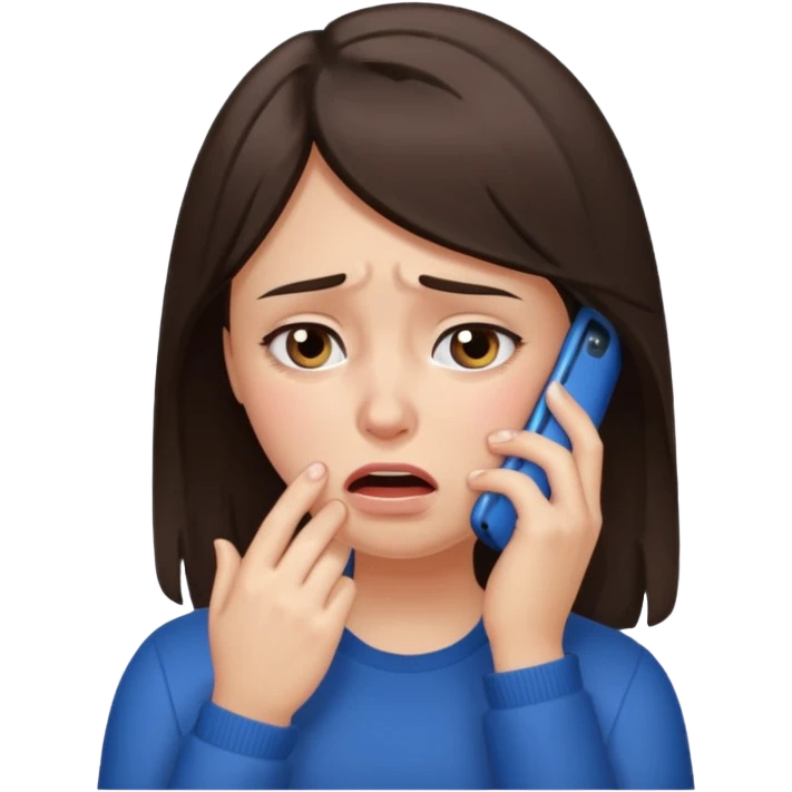 generate a brunette girl crying while taljking on a mobile phone emoji