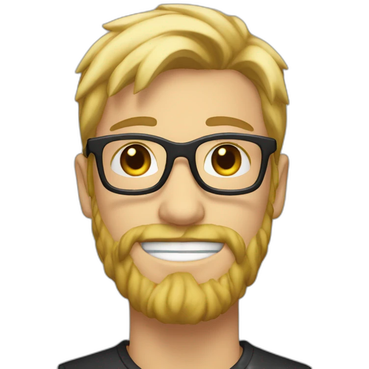 blonde guy with a mullet and black and brown glasses and silver earrings with a beard emoji