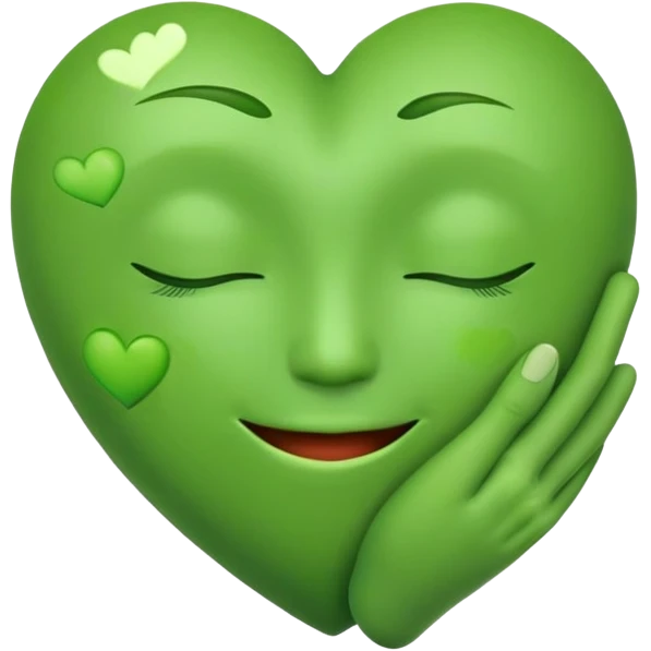 green face emoticon with closed eyes hugging a green heart, expressing care and support emoji