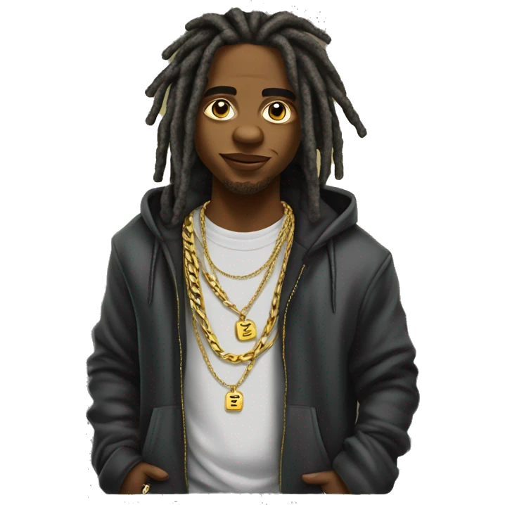 young hustler with dreads with  money full up in pockets of hoodie  wearing a hoodie  with gold jewelry chains on emoji