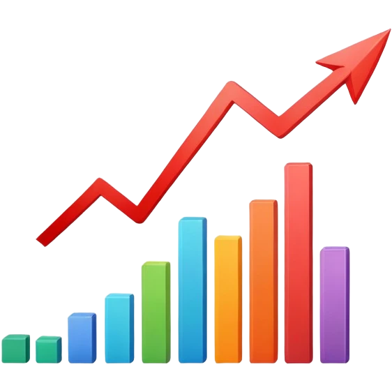 Upward trending business chart with arrow pointing up emoji