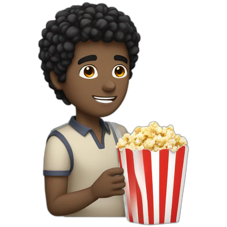 white guy black hair eating popcorns drinking Beverage Box staw emoji