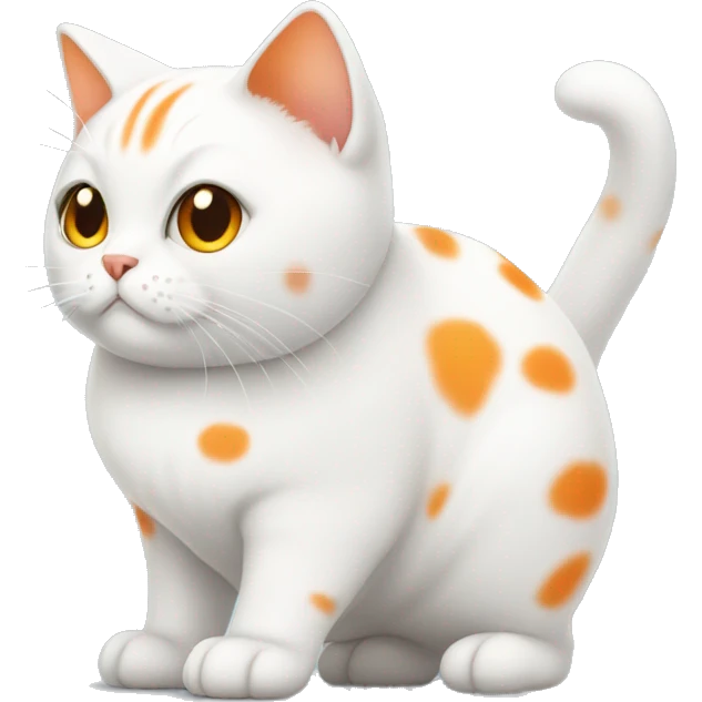 white cat with orange spots, fat, full body emoji