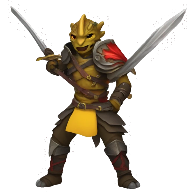 Dragonborn fighter with twin swords  with red blades and yellow Handels emoji