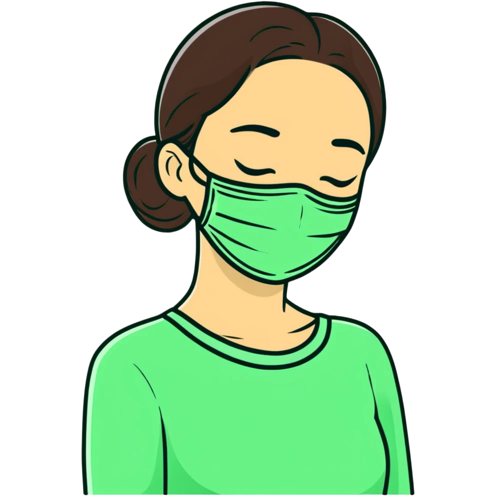 Girl with closed eyes sleeping with green beauty face mask on, relaxing self care moment emoji