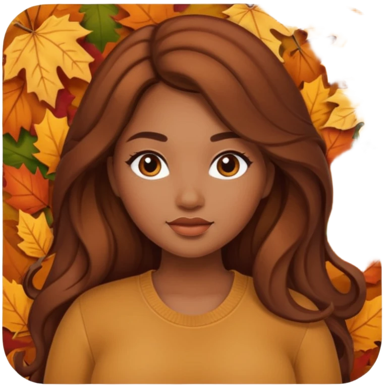 Curvy pretty brown girl with long hair, wearing fall colors emoji