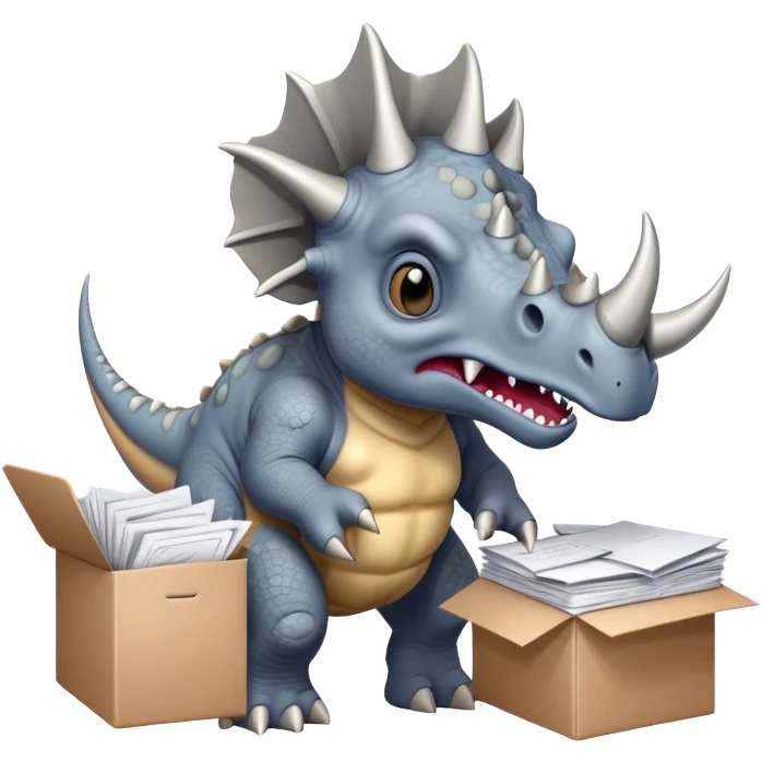 angry office triceratops holding a huge boxe bursting with a lot of documents and papers emoji