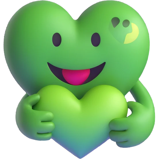 green smiley hugging a green heart emoji
