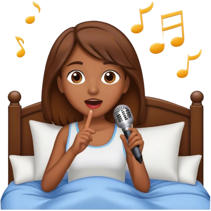 brown haired girl singing karaoke in bed emoji