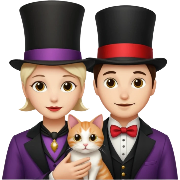 magician couple and their pet cat emoji