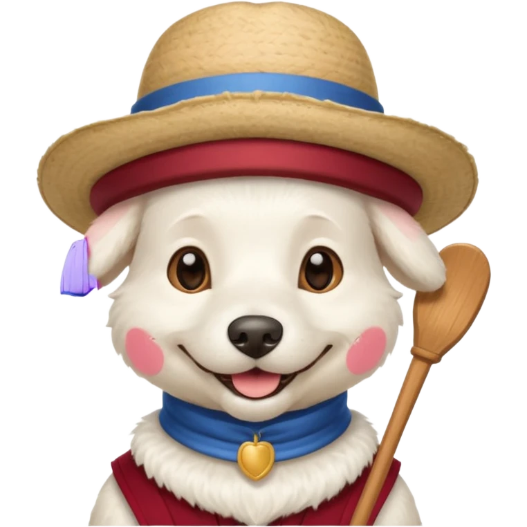 very white furred dog with iconic gondolier hat emoji