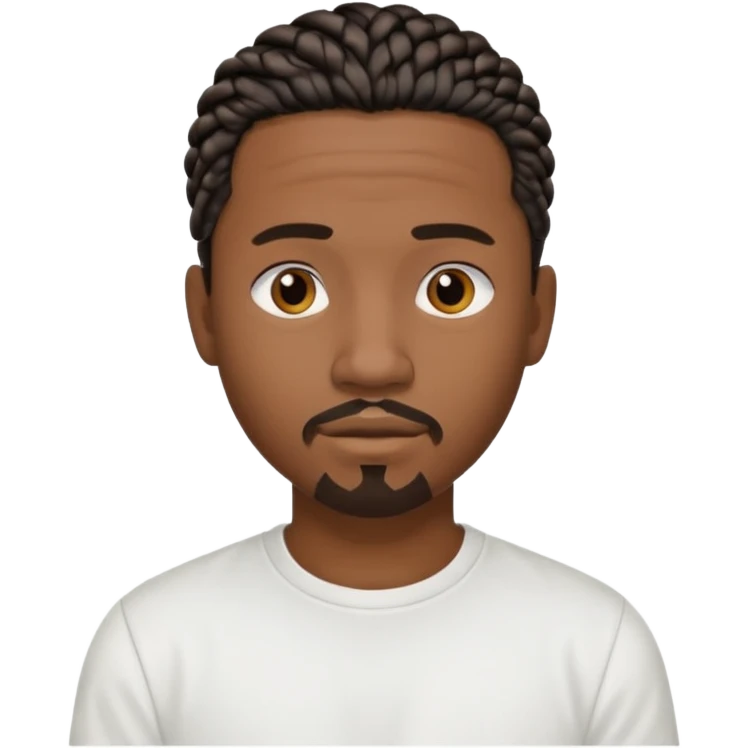 Hazme un emoji de un hombre negro con trenzas cortas, camiseta blanca y una pequeña perilla emoji