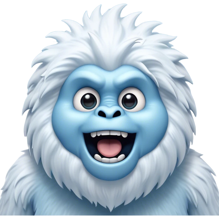 Cinematic Comical Yeti Portrait Emoji, with a cartoonishly exaggerated, fluffy figure in cool, frosty whites and icy blues, head tilted in an overly surprised expression with wide, comically sparkling eyes and a quirky, open-mouthed grin, simplified yet hilariously detailed, glowing with a soft frosty outline capturing the meme-worthy fun of a yeti in playful shock! emoji