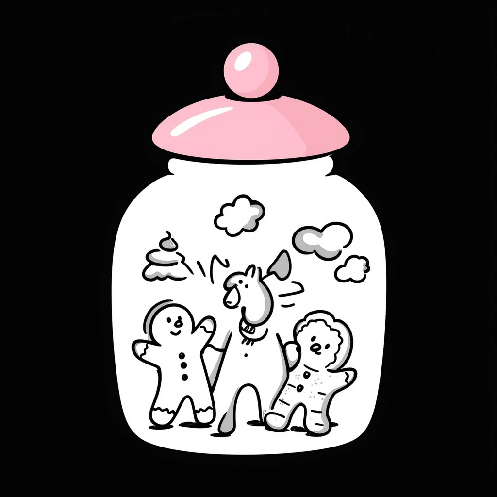 glass cookie jar, pink lid, gingerbread cookies, isolated emoji