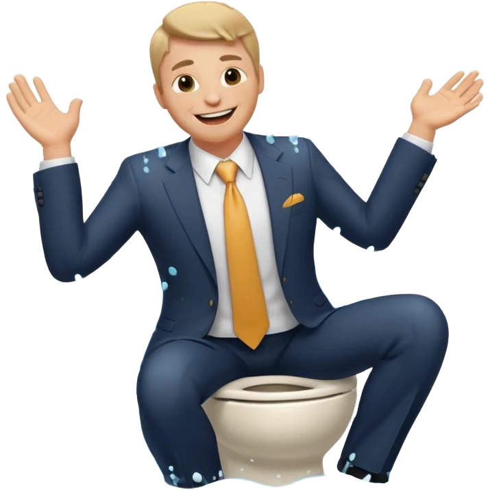 business man in a suit drenched in water from a toilet, funny emoji