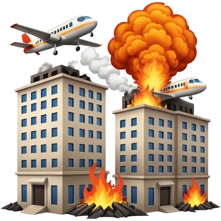 two building with airplane crashing into it emoji